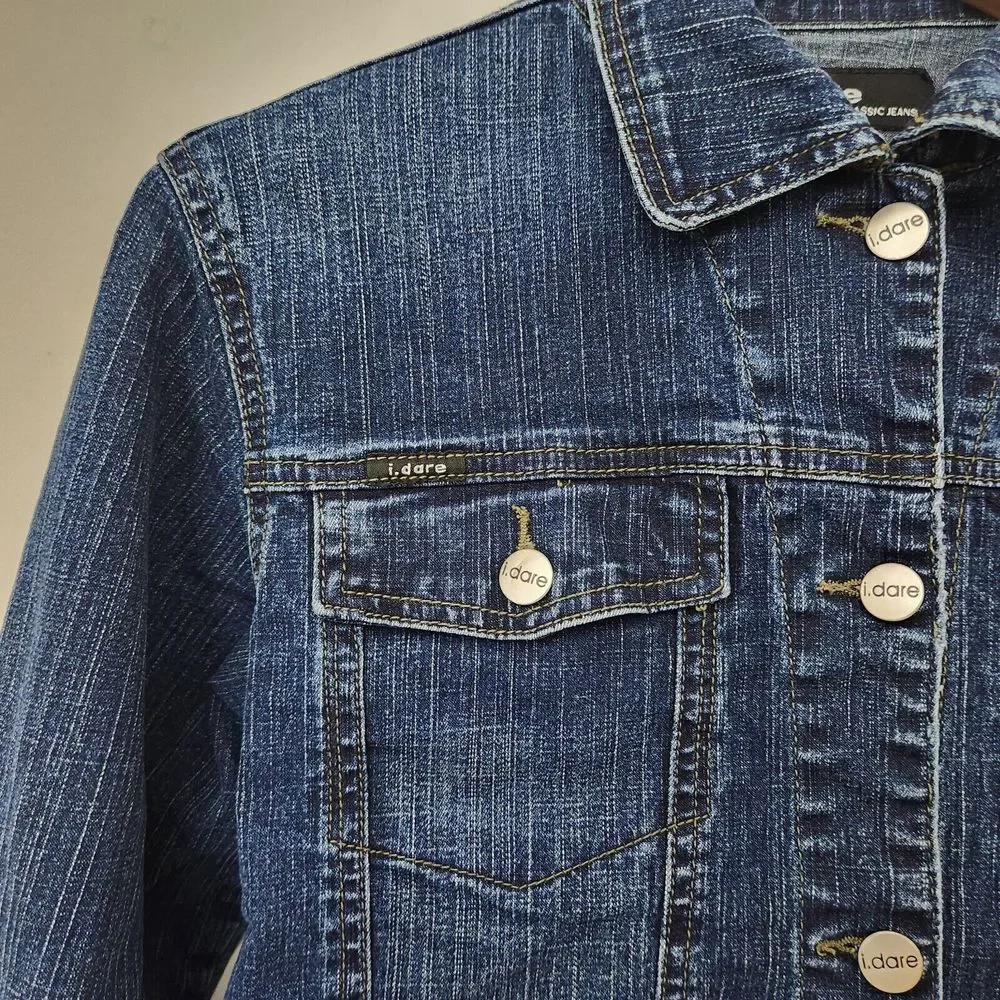 I.DARE Women's Blue Denim Jean Short Jacket Classic Jeans Size L - Picture 5 of 9